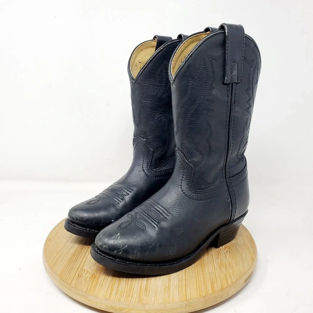 Smoky Boots Kids 10.5 Western Cowboy Black Leather R‎ Style Boys Girls Shoes